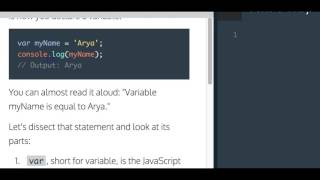 Learn Javascript, Create a Variable, codecademy, Javascript Tutorial