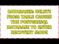 Databases: Delete from table causes the PostgreSQL database to enter recovery mode