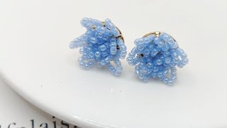 【小舍手作】奶油米珠小花耳钉 Cream-flower earrings