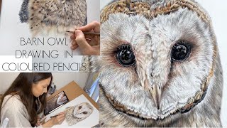 REALISTIC COLOURED PENCIL DRAWING OF BARN OWL / ARTISTIC PROCESS START TO FINISH / BECCA BARRON ART