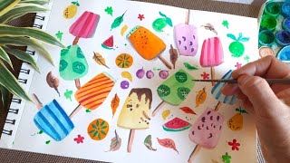 Watercolor painting tutorial | Summer season drawing doodle art | Aquarelle simple art ideas