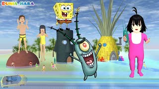 Banjir Muncul Plankton Raksasa | Yuta Baby Titan Celine ke Rumah Spongebob | Sakura School Simulator