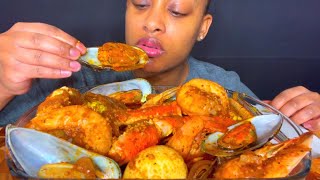 ASMR MUKBANG SEAFOOD SNOW CRAB GREEN MUSSELS JUMBO SHRIMP NO TALKING  먹방 EAT SHOW #asmrmukbangviral