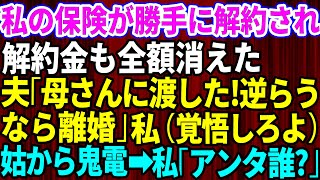 【スカッとする話】私「私の保険が勝手に解約されて解約金も消えた」夫「母さんに援助した。俺の金だし文句ないだろ！」私は離婚届を即提出→後日、慌てた姑から電話。私「アンタ誰？」姑「え？」【修羅場】