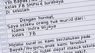 Contoh surat izin sakit || surat izin tidak masuk sekolah