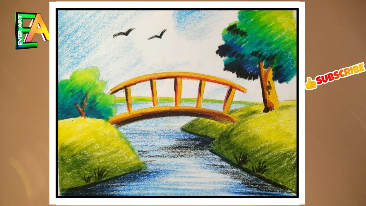 Beautiful Scenery Drawing Easy With Colour For Kids Step By Step