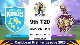 CPL 2023 Live : SLK vs TKR 9th T20 Highlights | Saint Lucia vs Trinbago  Highlights - Cricket 22