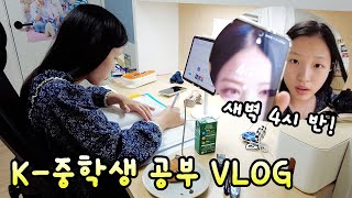 📚K-중학생 새벽4시까지 공부하기!😂 학원도 가고 설탭수업도 하고~ 바쁜 중학생의 공부브이로그! + 초등학생 동생의 공부하는 모습까지!│헬로음이유니