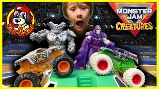 Monster Jam Toy Trucks - GRIM Helps MAXIMUS Find a Cape! (ft. Grave Digger & Max-D CREATURES)