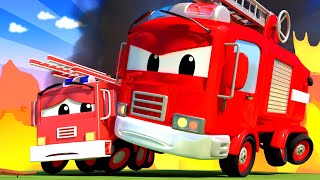 Kids Car Cartoon - the FIRETRUCK and Baby are Putting out a FIRE at School! Cartoon for kids