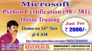 Microsoft Python Certification (98 - 381) Online Training in DURGASOFT