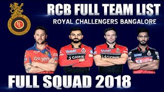 IPL 2018 | RCB Final Squad | Full Team Players List | Royal Challenger Bangalore ● Kohli ABD