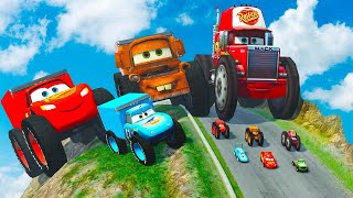 Epic Battle Big & Small Lightning McQueen vs Small Pixar Cars with Big Wheels in BeamNG Drive!
