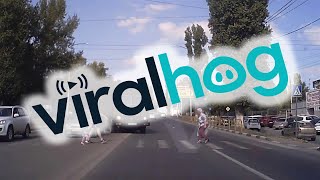 Truck Driver Fails to Stop for Pedestrian Crossing || ViralHog