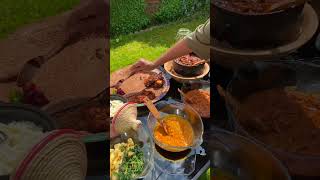 #food Injera with Dorowet , Zigni  \u0026 vegetables ❤️ #habeshatiktok #habesha #