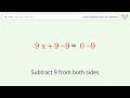 Linear equation with one unknown: Solve 8x+(x+9)=0 step-by-step solution