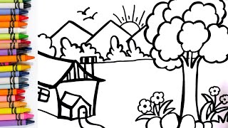 Landscape Drawing, Coloring, Painting For Kids & Toddlers, LETS Learn and Draw