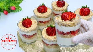 Cold desserts without oven with strawberries and biscuits حلويات باردة بدون فرن بالفراولة والبسكوت