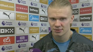 MANCHESTER CITY 3-1 CHELSEA ERLING HAALAND REACTS IN THE POST-MATCH AFTER HIS GOAL