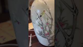 民国暗柳树黄莺桃花浅绛彩冬瓜罐Chinese Antique Ginger Jar