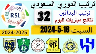 ترتيب الدوري السعودي و ترتيب الهدافين و نتائج مباريات الجولة 32 اليوم السبت 18-5-2024