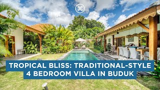 Tropical Bliss: Traditional-style 4 Bedroom Villa in Buduk near Canggu for Sale