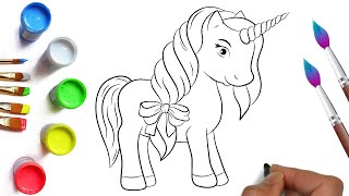 How to draw a beautiful cartoon unicorn easy and simple, cool and cute drawings for kids