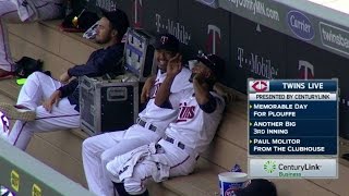 CWS@MIN: Plouffe celebrates by taping up Escobar