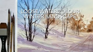 LOOSE WINTER SNOW WATERCOLOR Landscape, HOLIDAY CARD IDEAS Watercolour PAINTING Techniques Tutorial