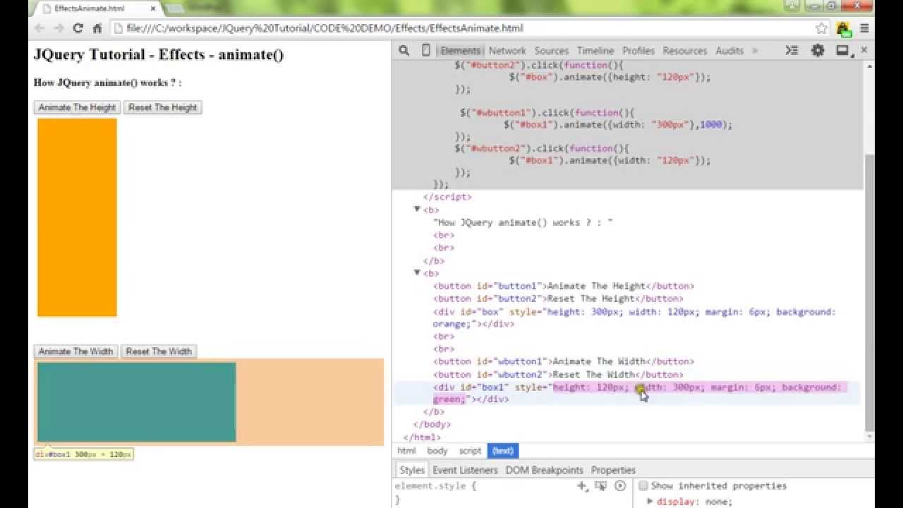 JQUERY EFFECTS ANIMATE METHOD DEMO - YouTube