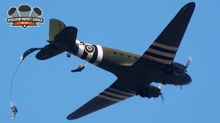 [4K] Paratroopers Static Line Jump from DC-3 Dakota at Market Garden Commemoration; Ginkelse Heide