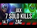 JAX vs ZAC (TOP) | 7 solo kills, 300+ games | KR Diamond | 14.7