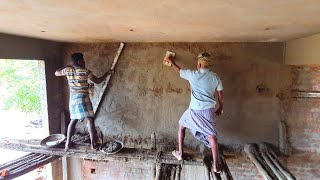 Wall Plastering Techniques_Building inside Brickwall Plastering With Cement Mixing|Wall Plastering