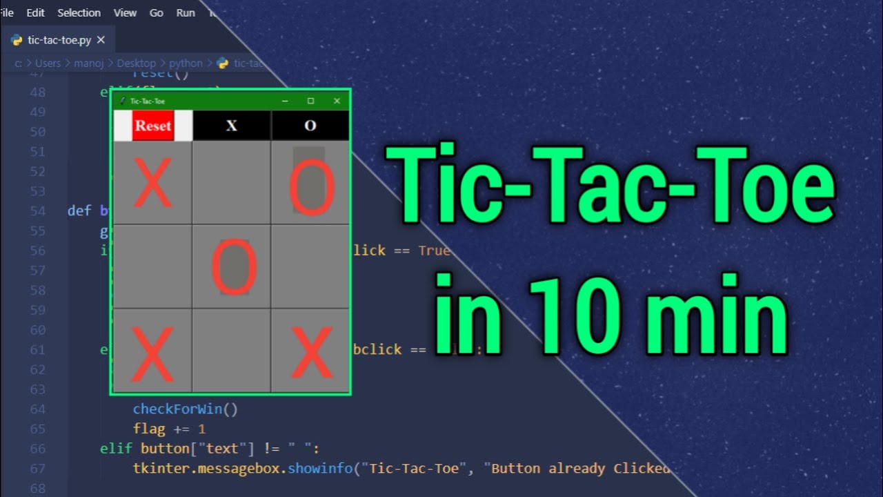 Tic Tac Toe Game Using Python In 10 Minutes Youtube