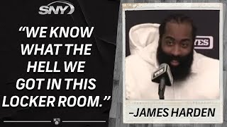 Nets vs Thunder: James Harden on playing without KD, Kyrie in blowout loss | Nets Post Game | SNY