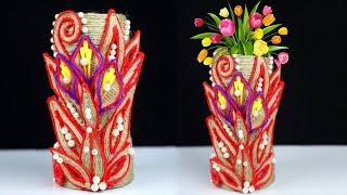Plastic Bottle Decoration with Jute Rope | DIY Flower Vase Showpiece with Jute | Jute Craft Idea