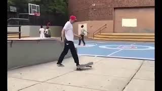 guy tries to break a skateboard but fails meme