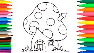Como dibujar y colorear la casa de los PITUFOS | Colorear y Dibujar con rotuladores para niños
