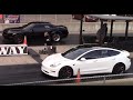 Tesla Model 3 vs Muscle Cars - GT500, Hellcat Redeye & Cadillac CTS-V 1/4 Mile Drag Races