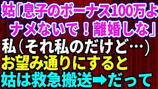 【スカッとする話】姑「息子のボーナス舐めないで100万よ！離婚しな」私（それ私なんだけど）→お望み通りにしたら、姑は救急搬送…だって私は【修羅場】