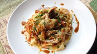 Tagliatelle pasta with Roasted Chicken, Sauteed Cabbage and Salami recipe