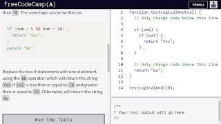 Comparison with the logical AND operator - freeCodeCamp | Video 69 | Basic JavaScript