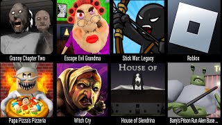 Granny Chapter Two, Escape Evil Grandma, Stick War Legacy, Roblox, Papa Pizza's Pizzeria, Witch Cry