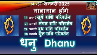 14 -31 जनवरी 2025 -14 जनवरी सूर्य, 21 जनवरी मंगल , 24 जनवरी बुध ,28 जनवरी शुक्र राशि परिवर्तन -Dhanu