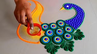 || दिवाली स्पेशल रंगोली peacock rangoli || Beautiful rangoli 💞