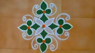 Beautiful Flowers Rangoli design// Simple Colour kolam// Muggulu//(5×1) dots From @THIRUAAROORAN