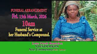 OBITUARY ANNOUNCEMENT OF LATE OYEH BEATRICE NWADINKPA