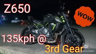 Kawasaki Z650 Top speed @ third gear can reach 135kph...