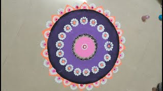 Elegant Shevanti Blooms: A Purple Symphony in Rangoli