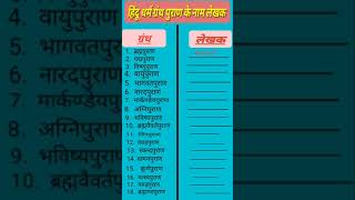 hindu dharm granth name .? 18 पुराण के नाम कौन कौन से है 18 puran ke naam पुराण कितने है ?।।